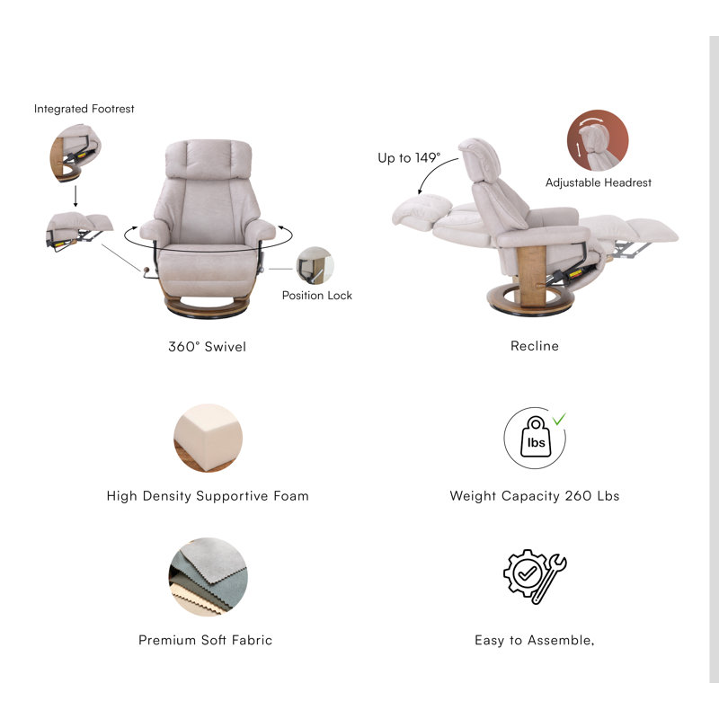 Fauteuil inclinable pivotant rembourré - pivotant à 360 °, appui-tête réglable et repose-pieds rabattable