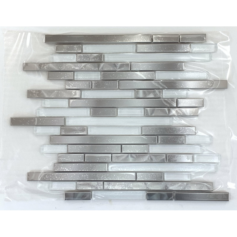 Metal Linear Mosaic Wall & Floor Tile, White/Gray