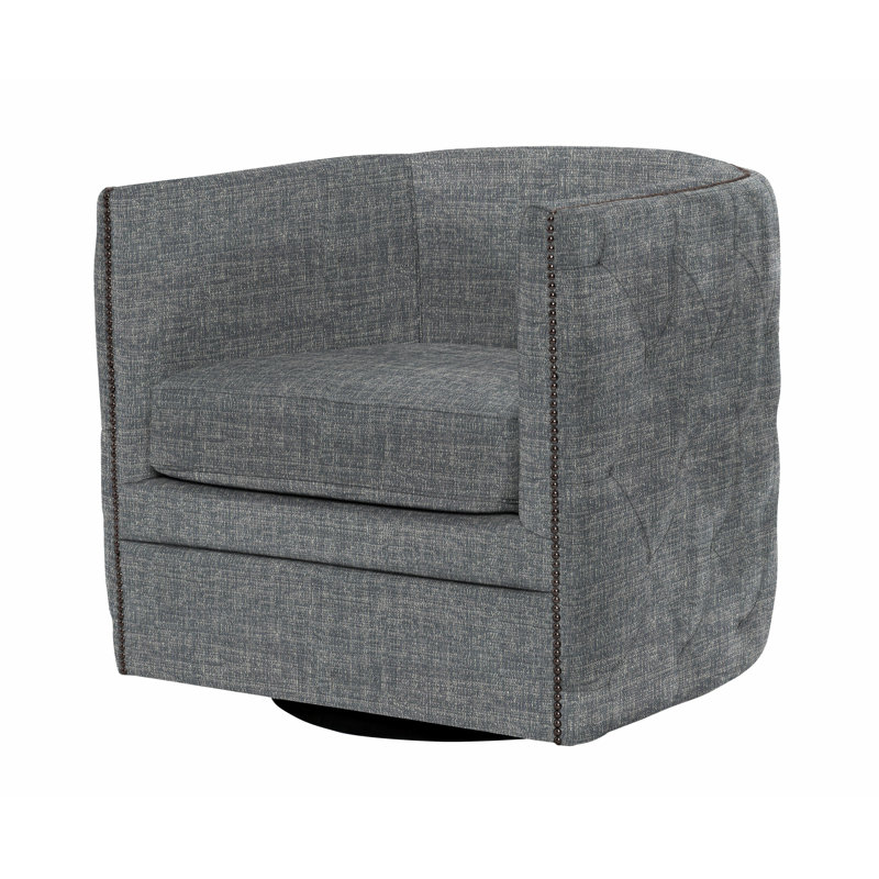 Palazzo 31.5'' Wide Tufted Swivel Barrel Chair, Antique Nickel, Dark Grey Chenille 5533-011
