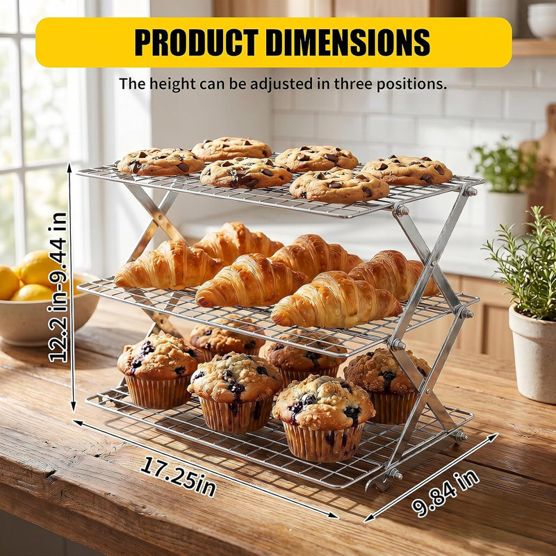 Étagère de refroidissement pliable robuste en forme de X – 3 niveaux argentée, Silver, Quatre