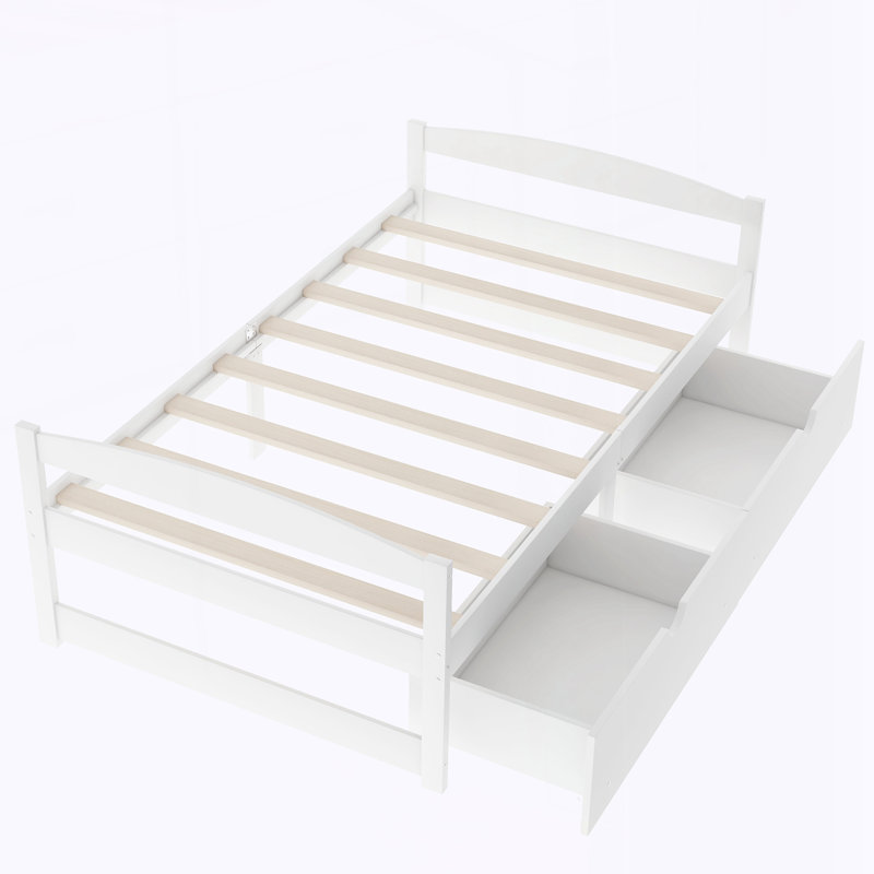 Lit plateforme simple avec deux tiroirs, Blanc