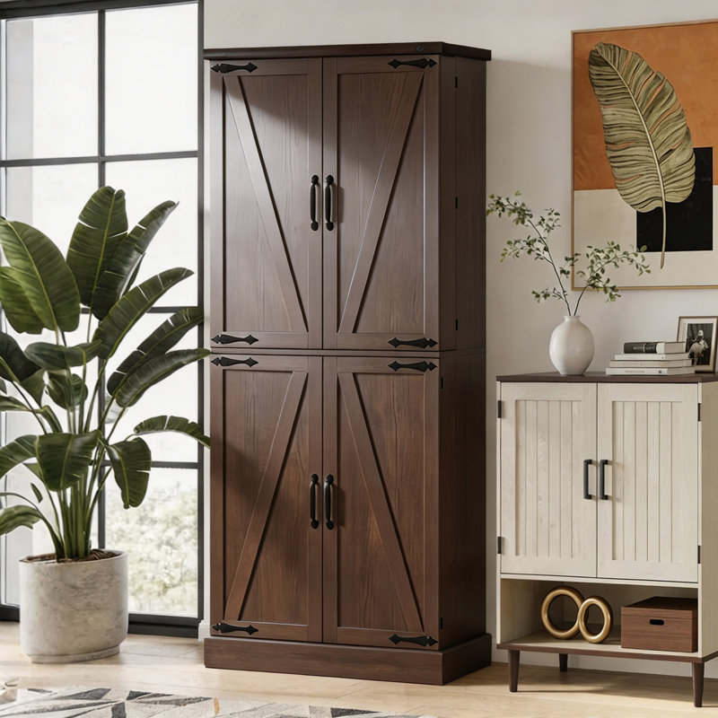 Rangement de bureau à domicile et armoire de rangement avec portes rustiques et tablettes réglables pour une utilisation polyvalente