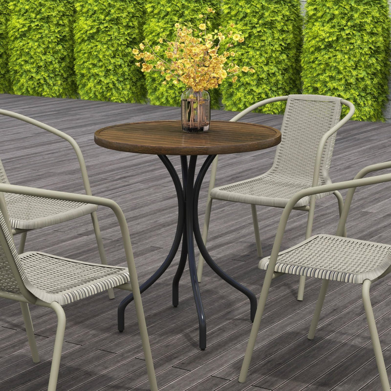 Round 3 - Person 66Cm L Outdoor Chat Table With Steel Frame And Slat Tabletop