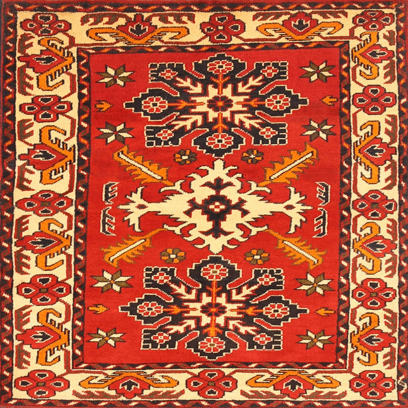 Tapis traditionnel rouge / beige Hollin, Carré 6 pi
