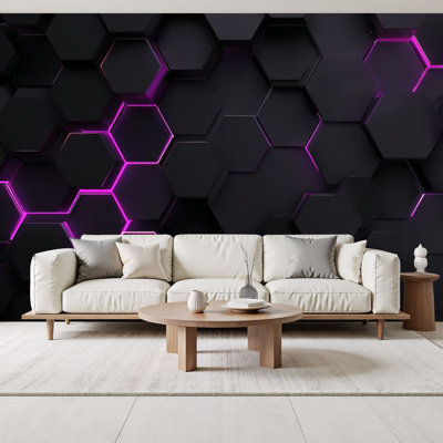 Papiers peints futuristes à peler et à coller hexagonaux muraux muraux hexagonaux doux, dégradés fluo, papier peint mural H 100 po x l 144 po, décoration murale auto-adhésive en PVC amovible pour chambre de garçons, salon, salle de jeux
