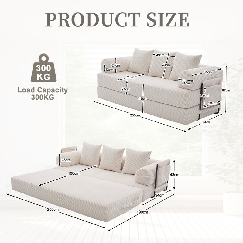 3 Seater Corduroy Sofa, Beige