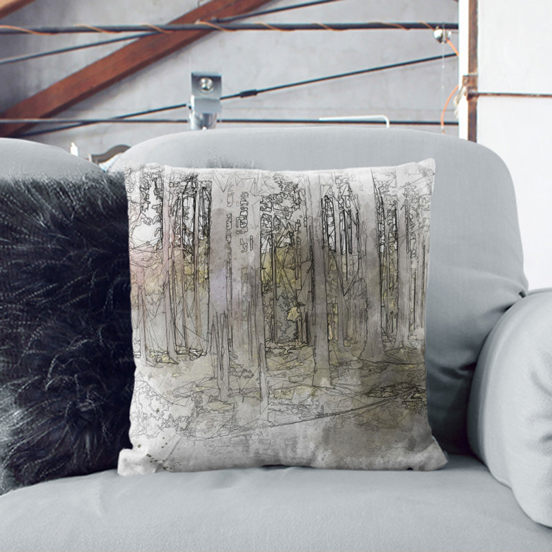Sunlight Forest Vol.2 Sketch Square Throw Cushion, Black, 40cm H x 40cm W x 15cm D