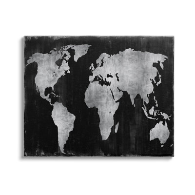 «Weathered Black World Map» par Russell Brennan, impression sur toile tendue