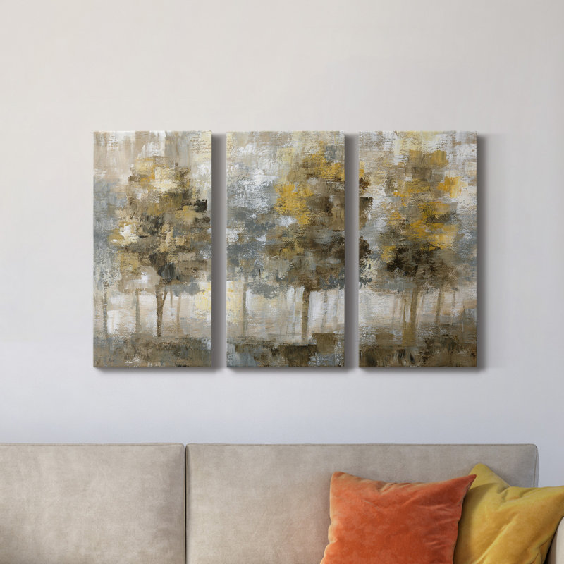 Linen Trees - Ensemble de 3 peintures sur toile tendue, H 48 po x l 96 po x P 1 po