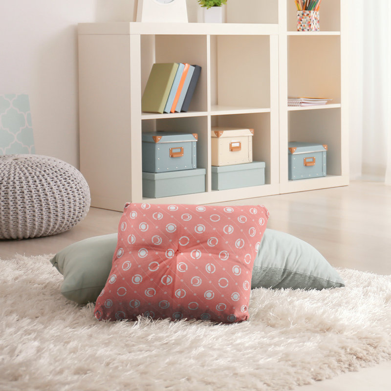 Coussin de sol à phases de lune classiques, 30 po x 30 po, Rouge/blanc/gris