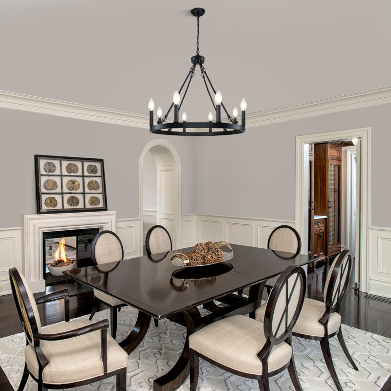 Moumna 8 - Light Farmhouse Dimmable Wagon Wheel Chandelier, Black