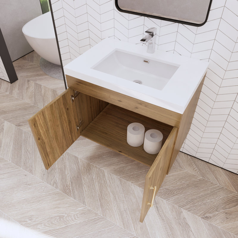 Ensemble de meuble-lavabo mural simple 30 po Foushee, Chêne naturel, 30"