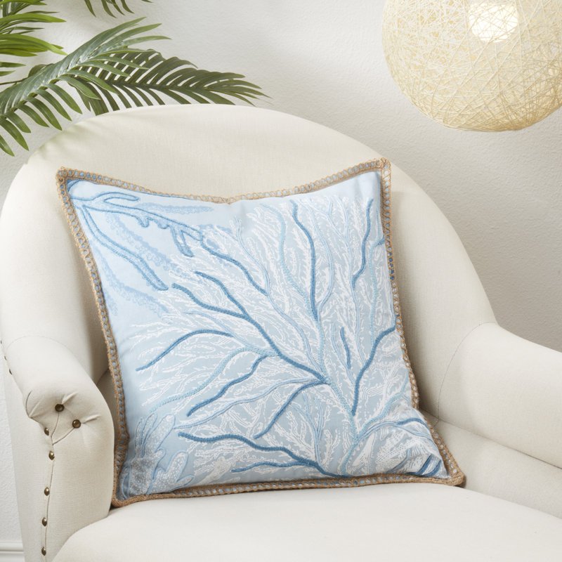 Blue Cotton Coral Breeze Sea Fan 20" Throw Pillow Cover