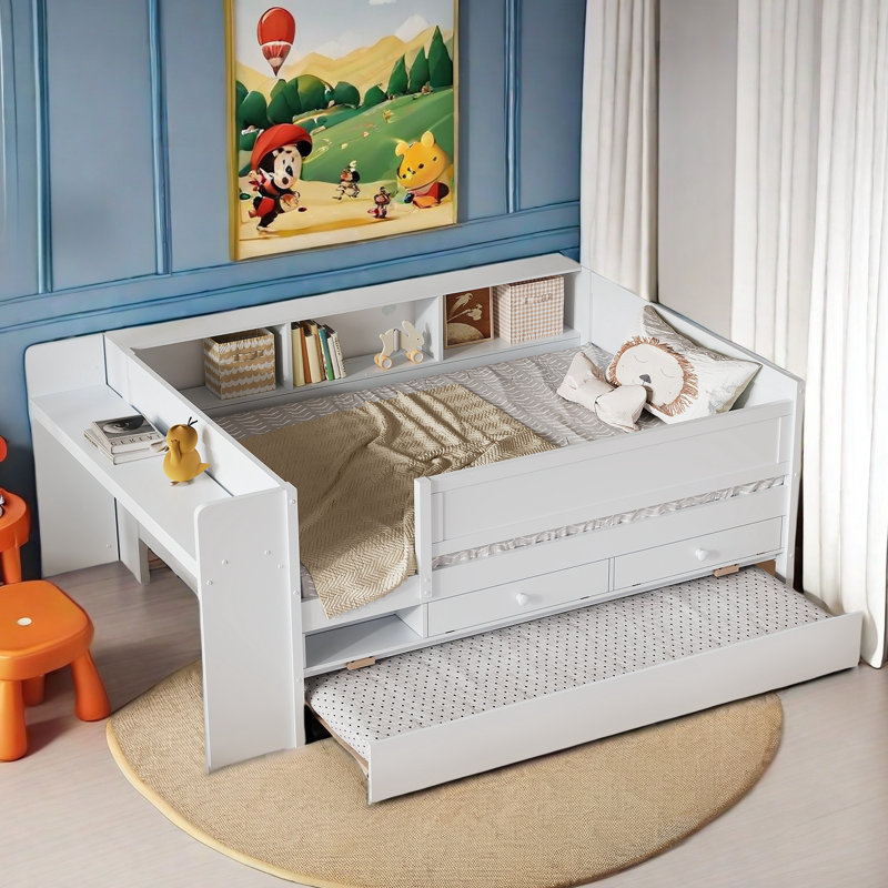 Andaleeb Daybed with A Trundle, Storage Space, Table and USB Charging, White