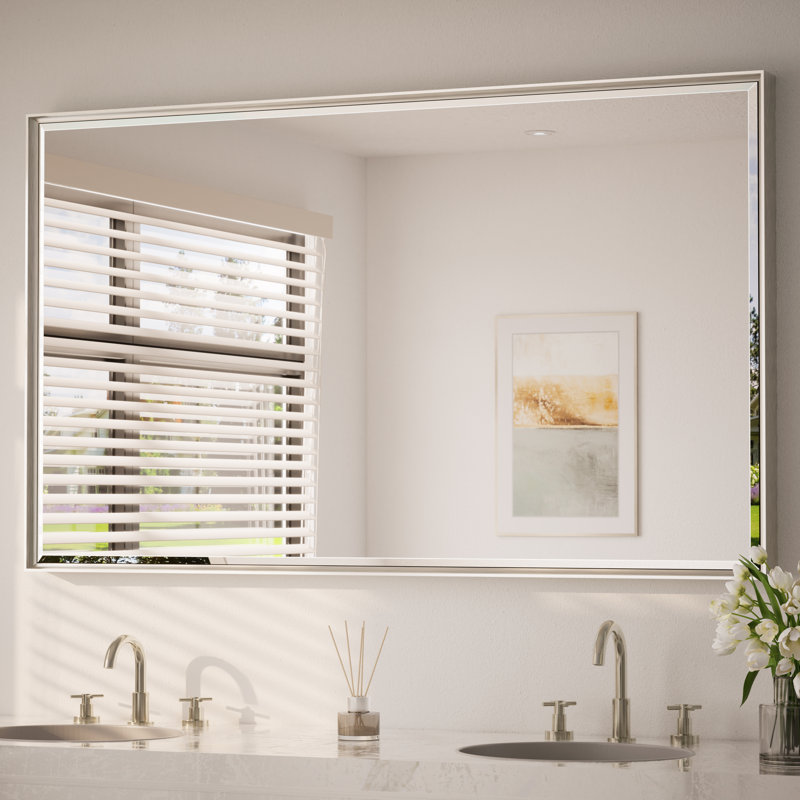 Areiona Beveled Bathroom Accent Vanity Mirror, 36" x 60", Brushed Nickel