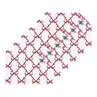Ensemble de 6 napperons de Noël Candy Cane Bows