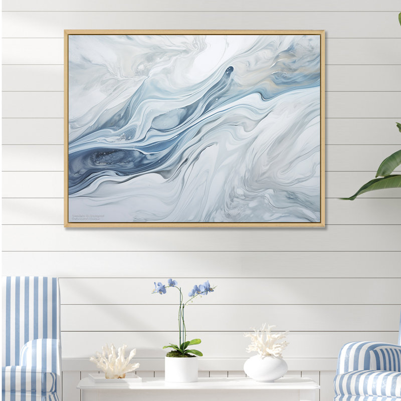 Gris et bleu, charme de glacier, liquide - Art mural glacier, H 30 po x l 40 po, Reproduction avec cadre flottant, Naturel