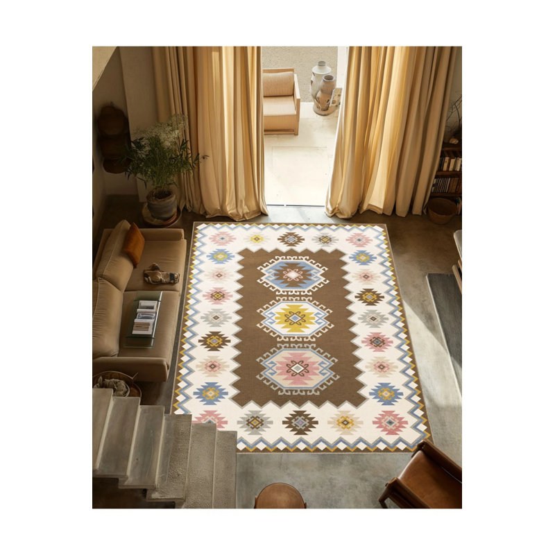 Brown Beige Themed Traditional Motif Patterned Vintage Decorative Carpet, Rectangle 3'4" x 6'7"