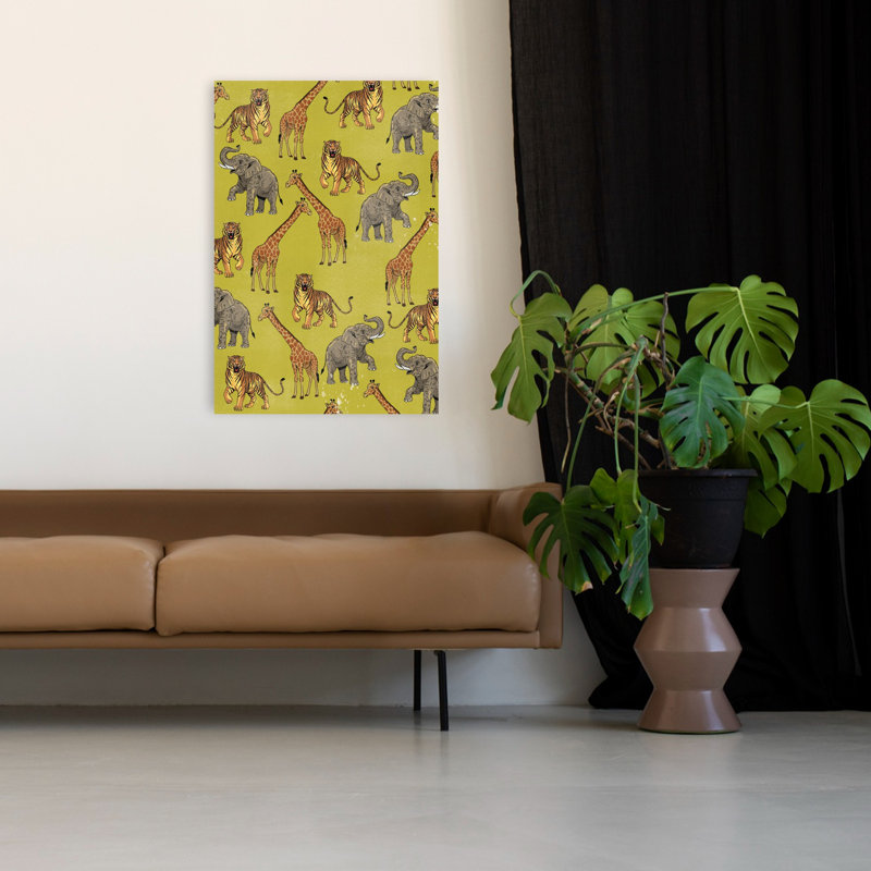 Art mural safari, éléphant et girafe, 48" H x 32" W