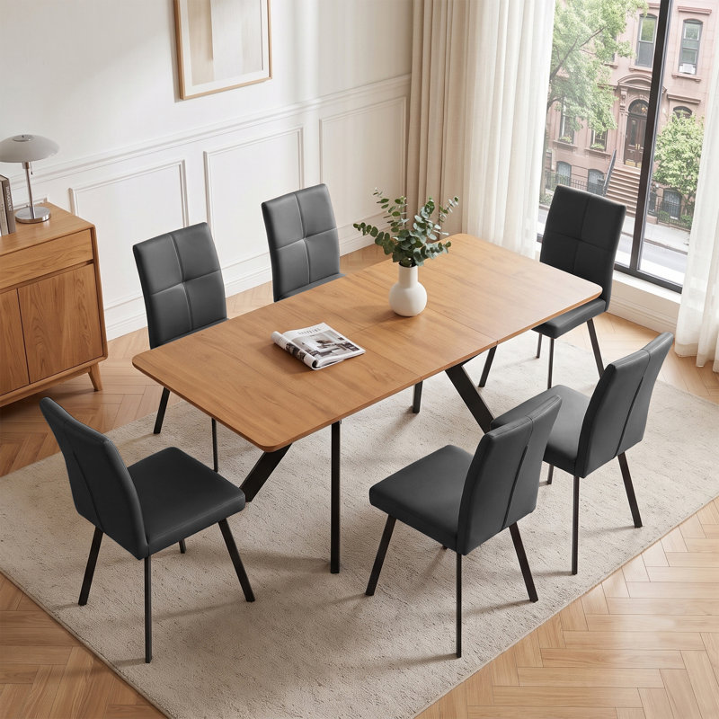 Ensemble de table de salle à manger extensible 7 pièces Kosinski avec 6 chaises modernes, Grey