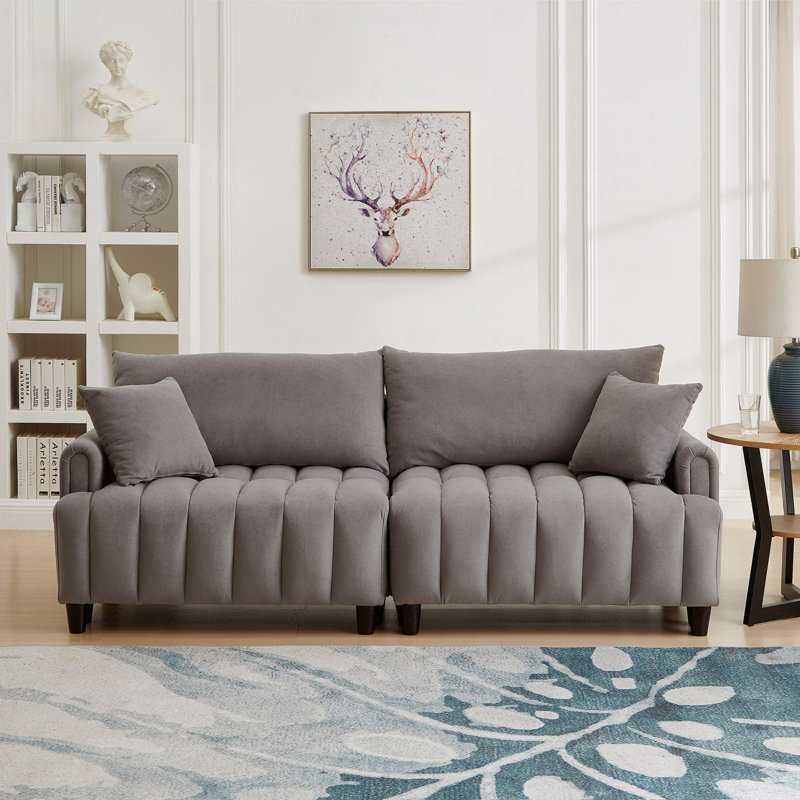 83" Polyester Futon Sofa Bed: Comfy Couch Bed, 2 Square Pillows, Convertible Sleeper, Adjustable Backrest, Gray