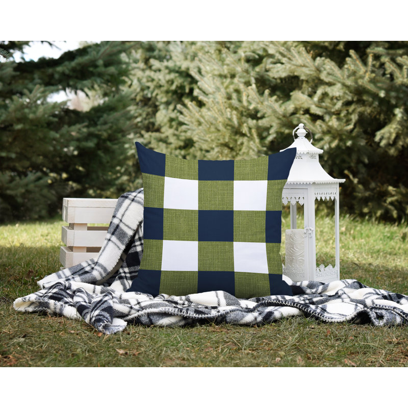 Coussin intérieur / extérieur Jeb Farm House, L 19 po x H 19 po, Vert/bleu marine