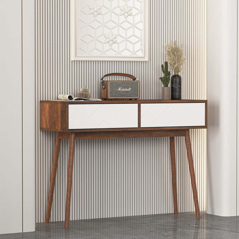 Entryway Table With 2 Carved Panel Drawers, Console Table With Storage Space And Wood Legs,Sofa Table Behind Couch