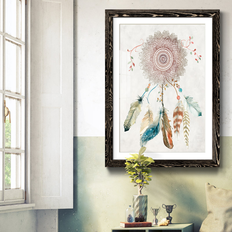 Mandala Dream Catcher - Cadre photo, reproduction d'art sur papier, H 37,5 po x l 27,5 po x P 1,5 po, Papier encadré noir