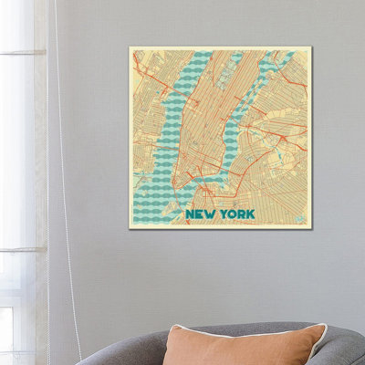 New York Retro Urban Blueprint Map by Hubert Roguski - Wrapped Canvas Print