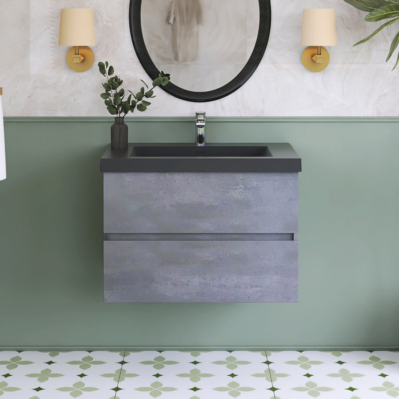 Skyia 29.5'' Wall Mounted Single Sink Bathroom Vanity with Quartz Sand Top