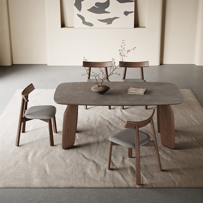 Retro simple rectangular dining table set, 29.5"H x 63"L x 31.5"W