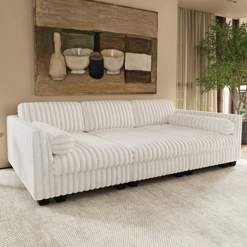 Canapé-lit modulaire rembourré 3 places, siège confortable en fausse fourrure de lapin, White Faux Fur