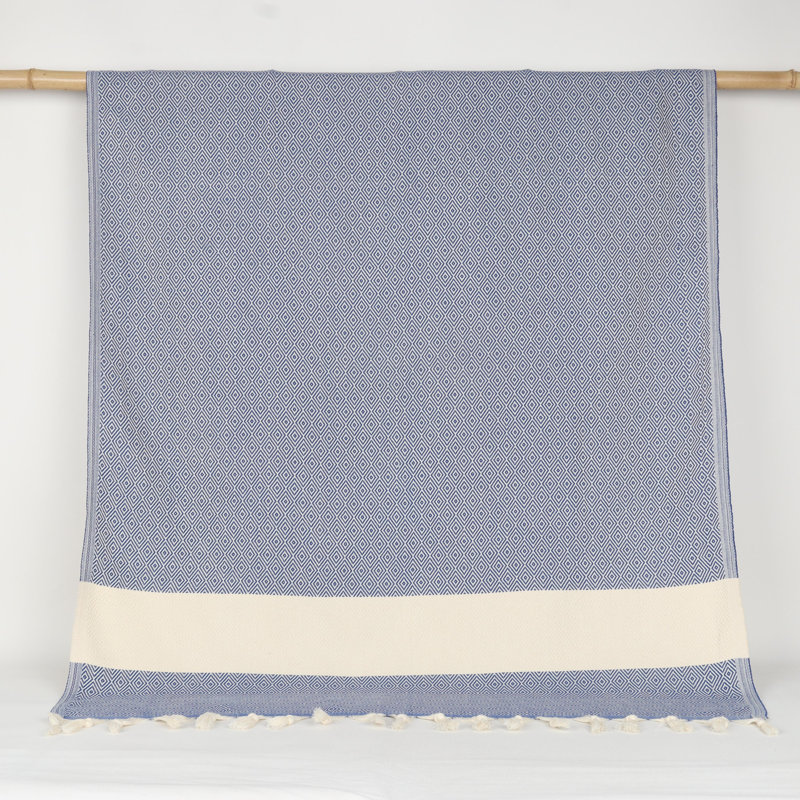 Serviettes en coton turc à motif de losanges - peshtemal et peshkir, séchage rapide et douceur, Bleu saxo