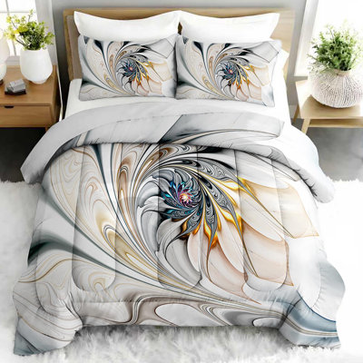 Ensemble d'édredon Fractal Flower, ensemble de literie tourbillon abstrait avec 2 taies d'oreiller, literie douce et lavable à la machine, édredon toutes saisons pour le décor