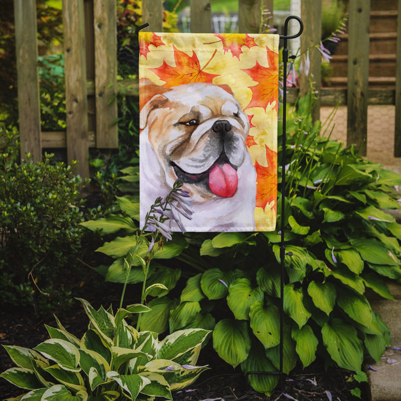 Automne 2 côtés en polyester 15 x 11 po drapeau de jardin, Bouledogue anglais blanc