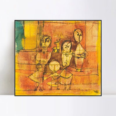 Estampe numérique sur toile encadrée Kinder UND Hund (Children and Dog) par Paul Klee Wall Art Living Office Home Decorations (cadre en bois de couleur mince, 24 po x 24 po)