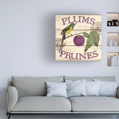 Art mural sur toile tendue - art mural «Prunes» de Gail Fraser pour le salon, la chambre à coucher ou le bureau - 18 x 18