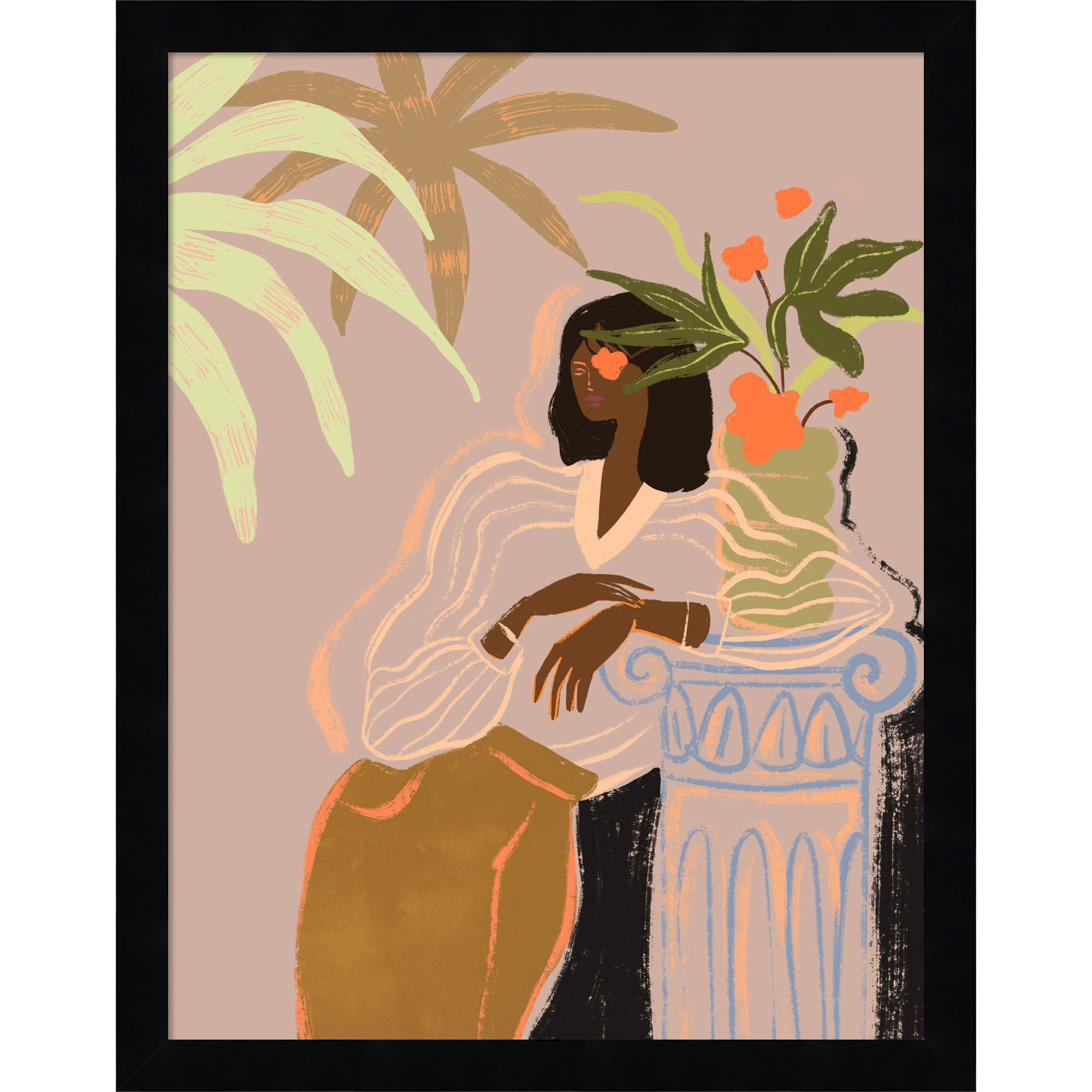 Lady in Waiting by Arty Guava Wood Framed Wall Art Print, 17" H x 14" W, Black
