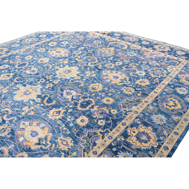 Hand Knotted Wool Area Rug in Navy