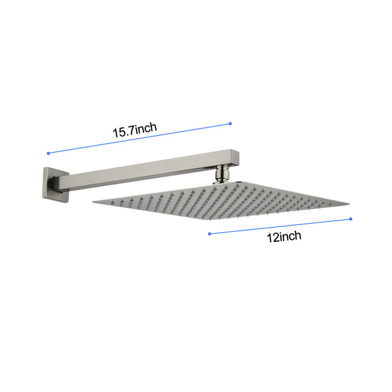 12" Wall Mount Rainfall Square Shower Head, Brushed Nickel