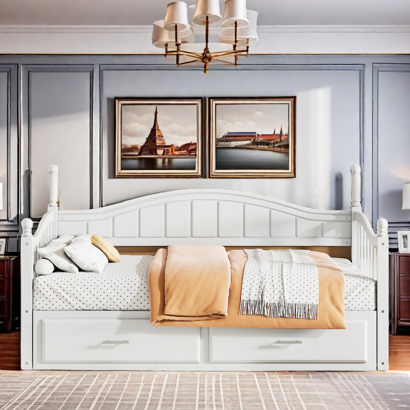 Elegant Extendable Daybed With Two Storage Drawers And Twin Size Trundle, White