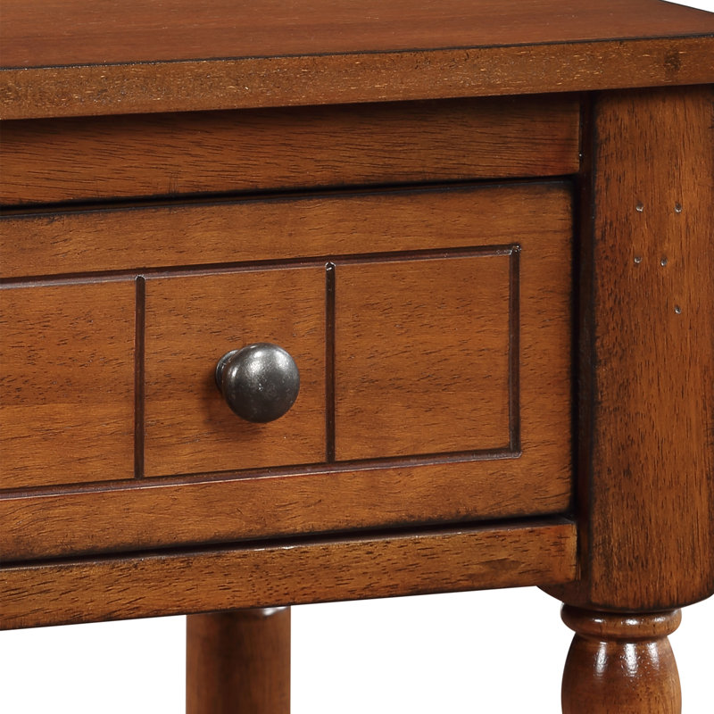 Table de bout avec tiroir et pieds en bois massif Mayall, Noyer