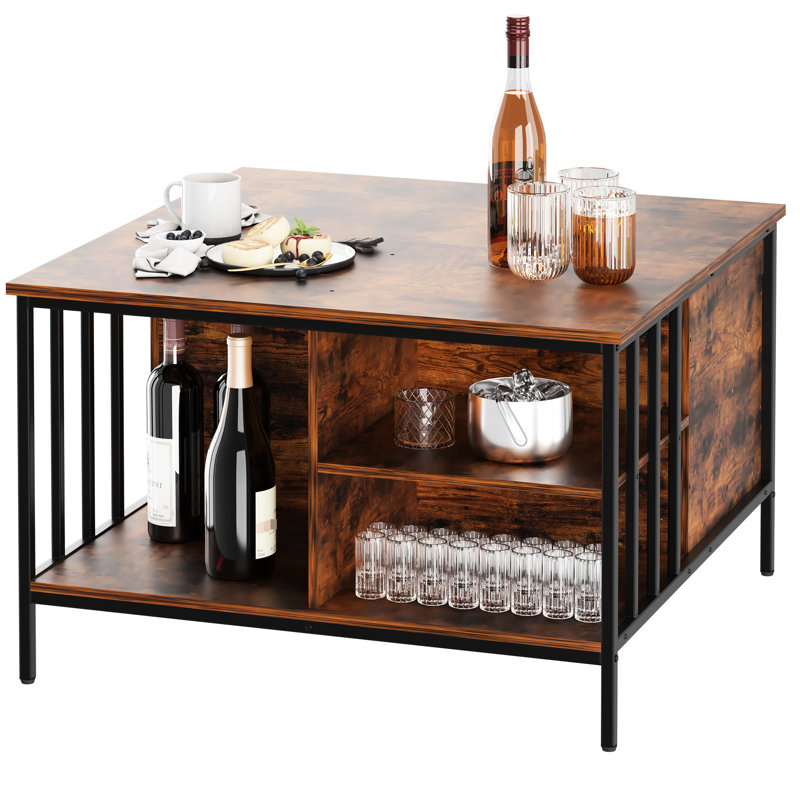 Table basse réglable à hauteur réglable avec compartiment caché et 3 tablettes pour la famille moderne rustique - 31,5 po