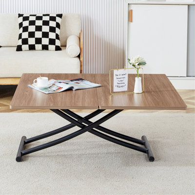 Modern Minimalist Multifunctional Lift Table With 0.8 Inch Thick MDF Desktop And Metal Legs, Can Be Used As A Dressing Table, Coffee Table, Dining Table, And Office Table.Walnut Textured Desktop