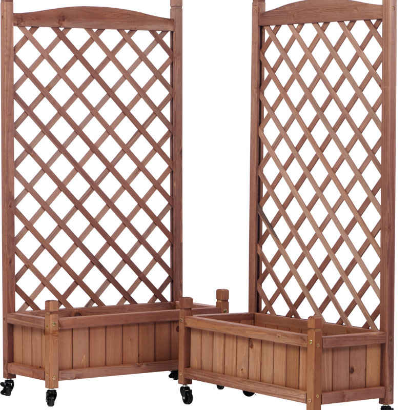 Lit de jardin surélevé avec treillis, boîte à fleurs d'extérieur en bois et support à plantes avec supports d'escalade