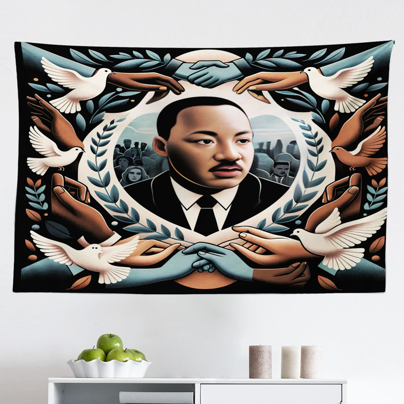 Winston Porter Martin Luther King Jr Day Wall Hanging Tapestry Portrait Blue Grey and Pale Caramel, H 23 po x l 28 po