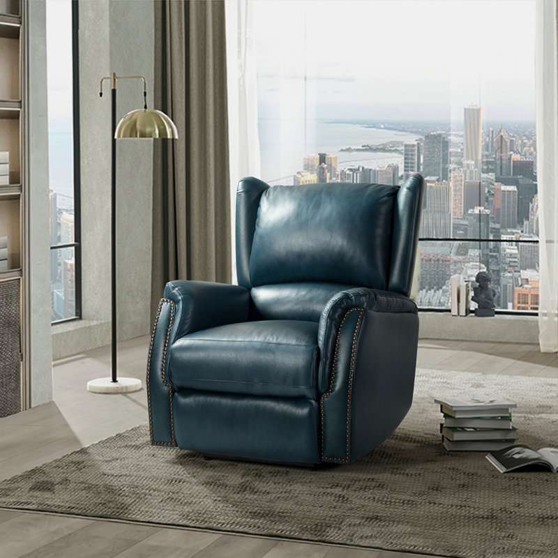 Fauteuil inclinable électrique en cuir véritable Domingo, Turquoise
