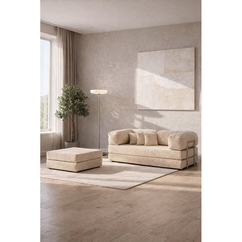 Canapé modulaire en velours beige à assise basse, Beige