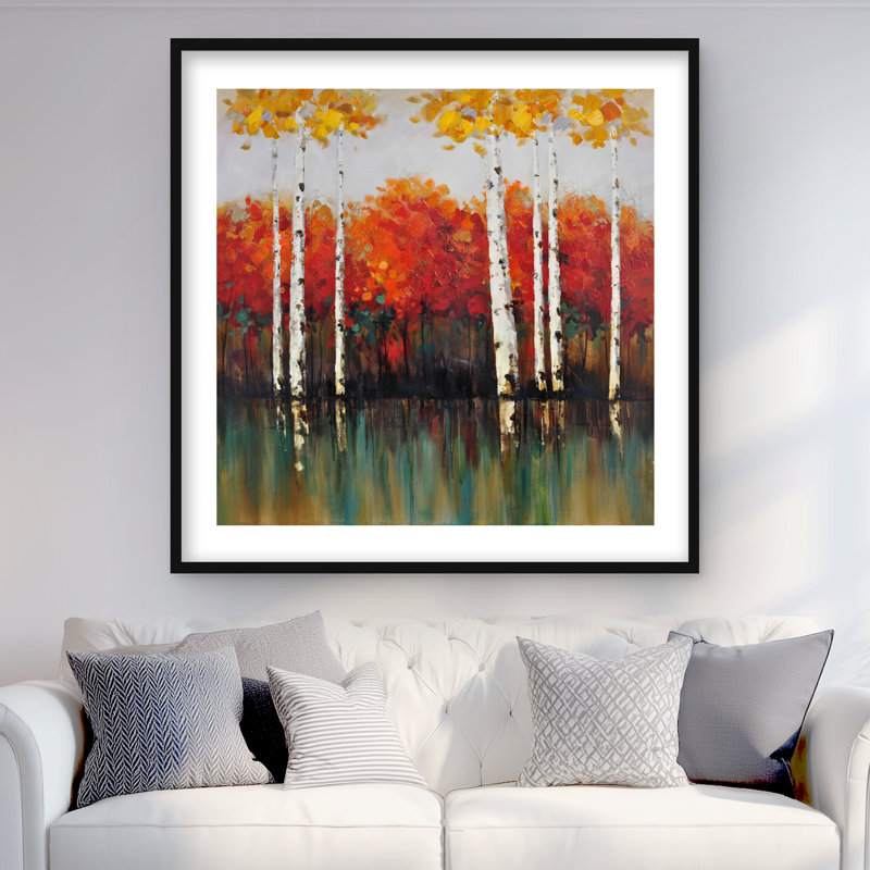 Birches by Fall - Framed Matted Print for Home Decor