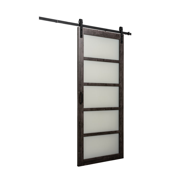 Glass Barn Door with Installation Hardware Kit, Ironage Grey